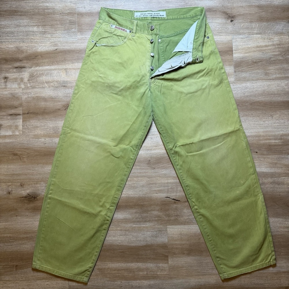 Vintage Diesel Saddle Jeans Men 31x30 Green Loose Tapered Western Faded Unique